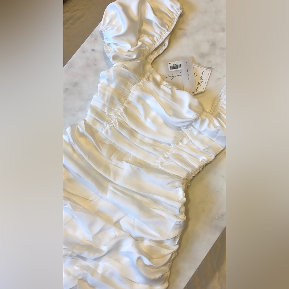 Sabo Skirt White Silky Rouched Minidress